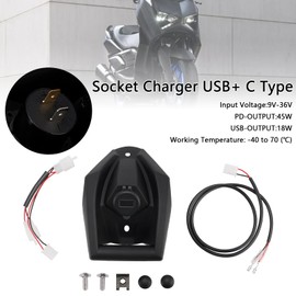 Topteng 12V Socket Charger USB+C Type Quick for Yamaha X-MAX 300 2017-2024