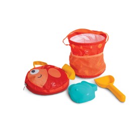 Hape Fold and Go Beach Toy Sets with Easy Carry Cavas Bag| Beach Toy Playset with Bucket for Toddlers 18M+