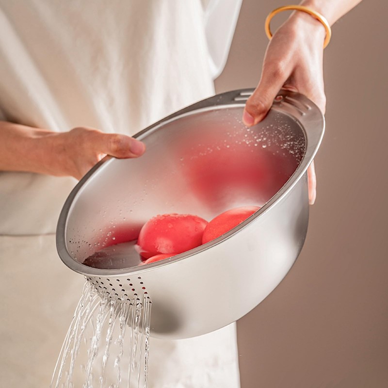 Small Rice Washing Bowl with Strainer Quinoa Washer Bowl, Stainless