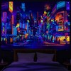 Bzhilja Blacklight Japanese Anime Tapestry, UV Reactive Punk Cityscape Wall