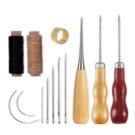 YZROHYI Leather Sewing Tool Set, 2 Rolls Wax Thread, Sewing Awl Leather Needle and Thread Shoe, Saddle Needle Leather Yarn, Leather Needles Hand Set, Saddle Yarn Tear-Resistant, Leather Tools for DIY