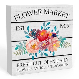 Rustic Farmhouse Spring Flowers Country Home Office Desk Decor Flower Market Fresh Cut Sign Cubicle Shelf Tabletop Tiered Tray Decor Gift for Her 5 X 5 Inch