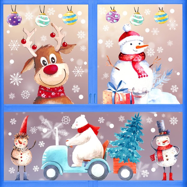 Christmas Window Stickers-Watercolour Double Sided Christmas Window Decorations Clings Reusable