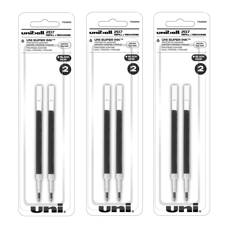 Uniball Signo 207 Gel Pen Refills, 0.5mm Micro Point, Black