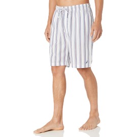 Nautica Men's Soft Woven 100% Cotton Elastic Waistband Sleep Pajama Short, Bright White, Medium