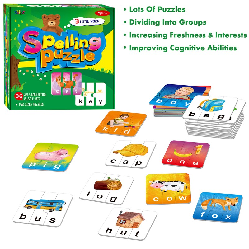 72 Word Spelling Puzzles with Error-Correction Mechanism in 3 Pieces,