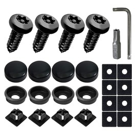 WINUERK 4Sets Black Anti Theft License Plate Screws Kits, Rustproof Stainless Steel Car Tag Plate Mounting Hardware, M6 (1/4") Tamper Proof Screws for Securing Front and Back License Plate Frame