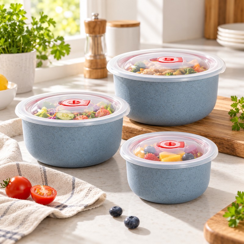 3-Piece Wheat Straw Food Storage Bowl Set for Meals –