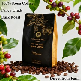 Hawaiian Kona Coffee Whole Bean, Single Origin, Fancy Grade, Dark Roast, 100% Hand Picked from Our Coffee Estate in Hawaii(Mauna, 7 oz)