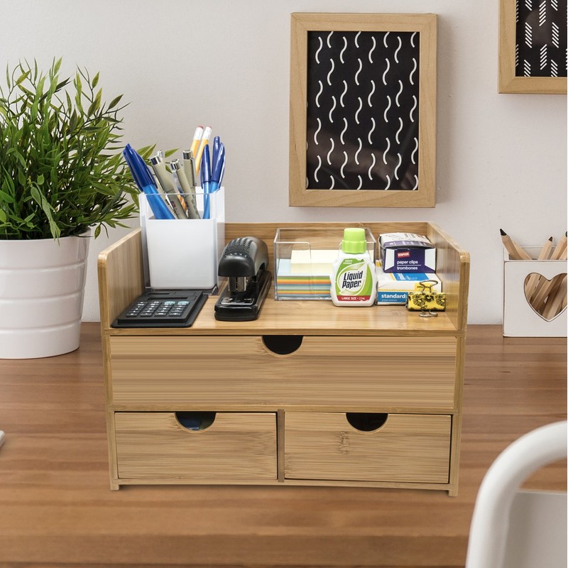 Sorbus Bamboo Desk Organizer - 3-Tier 100% Bamboo Desktop Organizers