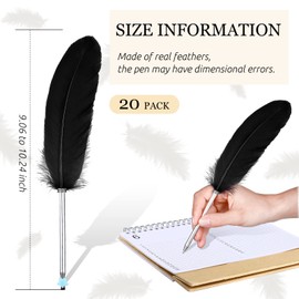 Censen Feather Ballpoint Pen Set of 20, Black Ink, Vintage Quill Design for Writing Instruments, Wedding Signing, Office, School, Favors