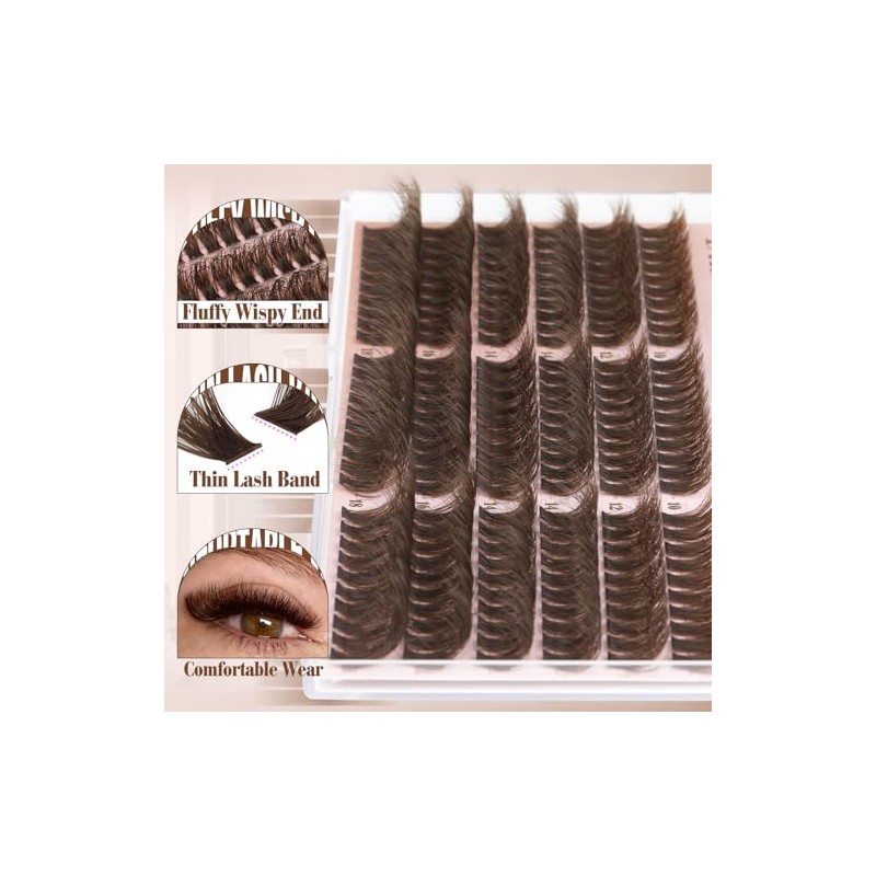 Yawamica Brown Fluffy Lash Clusters 100D Volume Wispy Eyelash Clusters