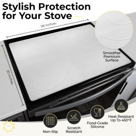 Stove Top Covers for Electric Stove - Silicone Stove Mat for Glass Top Stove - 28"x20" Stove Top Protector, Heat Resistant (450°F), XL Dish Drying Mat, Stove Cover – Pearl White