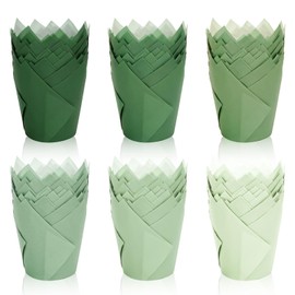 FYSUIMU 180Pcs Sage Green Tulip Cupcake Liners Gradient Green Muffin Baking Cups Cupcake Wrappers for Wedding Bridal Shower Spring Holiday Party Supplies