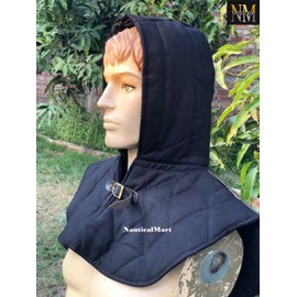 Renaissance Medieval Cotton Padded Armor Collar and Coif Arming Cap, Gorget Collar, Strap & Buckle, Aventail Neck Head Protector Under Armor, Gorget Padding Costume
