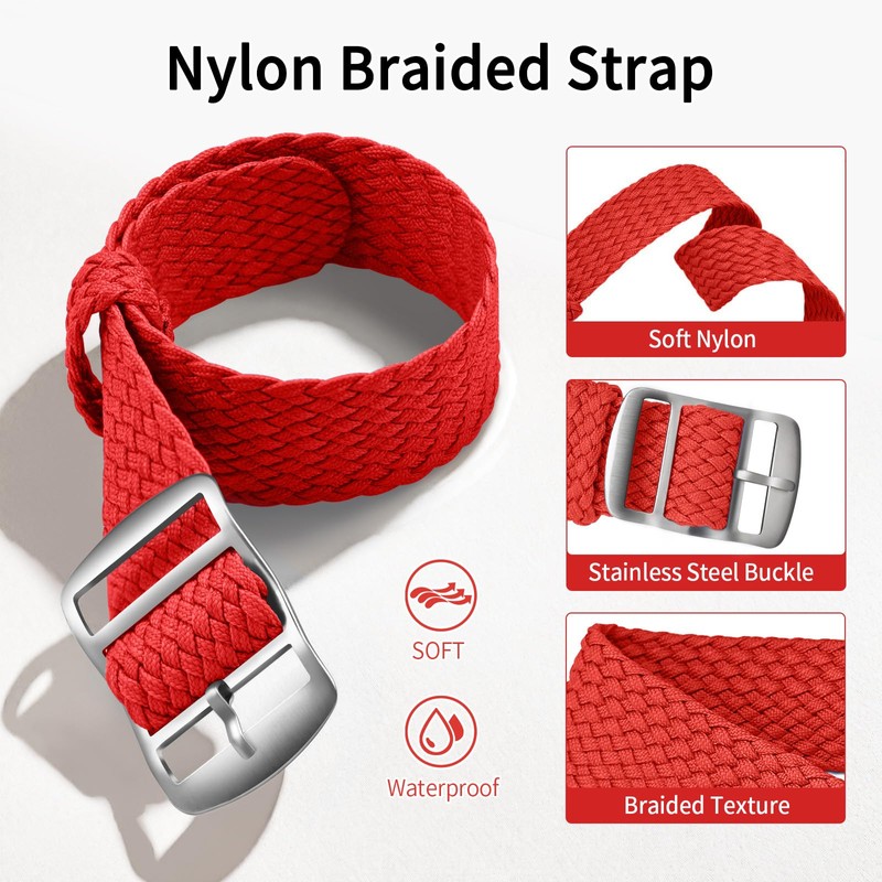 ULLCHRO Unisex Perlon Nylon Bracelet with Stainless Steel Silver Buckle,