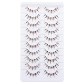 10 Pairs Brown Eyelashes Clear Band Brown Cartoon Eyelashes Japanese Anime Cosplay Brown Eyelashes Asian False Eyelashes Looks Natural Like Individual Cluster