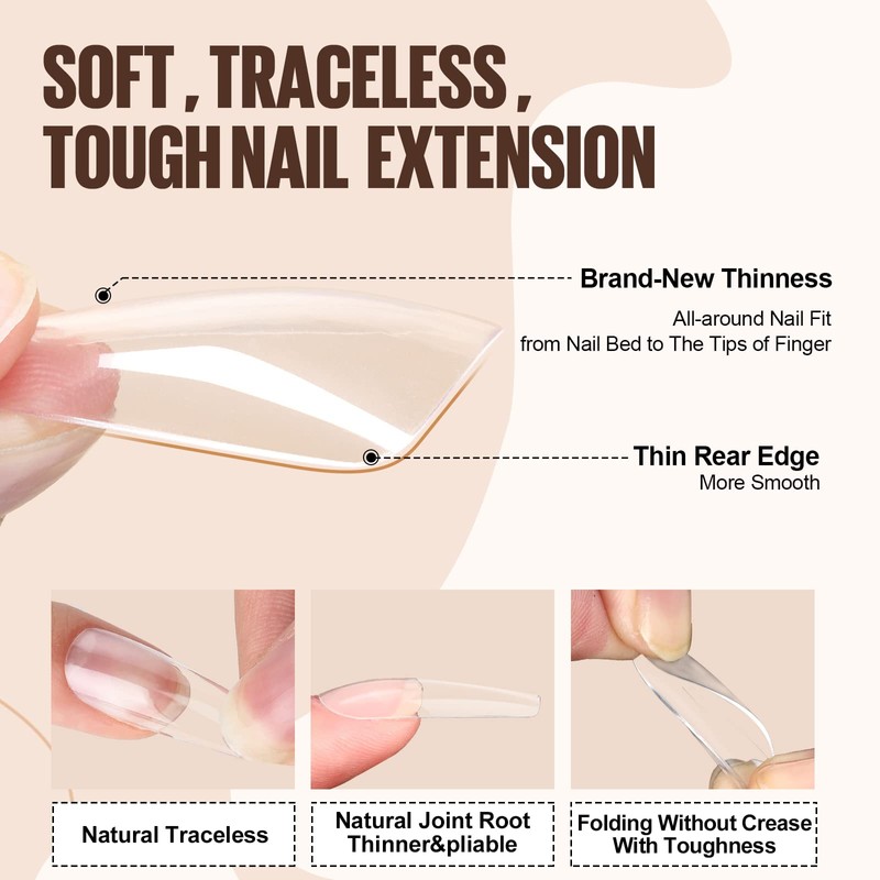 Tomicca Nail Tips and Nail Glue Set Fake Nails Tips