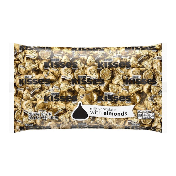 HERSHEY'S KISSES Gold Foils Milk Chocolate with Almonds Candy, Individually Wrapped, 66.7 oz Bulk Bag (400 Pieces)