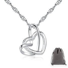 AIFUYUDM Women's Heart Necklace Silver Cubic Zirconia Heart Pendant Letter Chain Women's Anniversary Birthday Gifts for Her Wife Girlfriend Mum with Gift Box, Sterling Silver