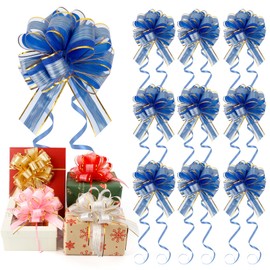 Pull Bows 10 Pcs Bows for Gift Wrapping 6 inch Christmas Bows Large Organza Ribbon Pull Bows for Christmas Wedding Party Flower Decoration Gift Bows Boxes Basket Valentine for Gift Present, Blue