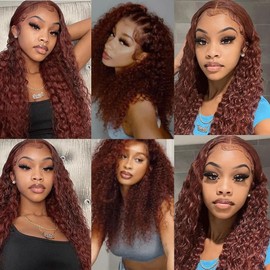 #33 Bundles Human Hair Copper Red Deep Wave Human Hair Bundles Hair Weave 10 12 14 Inch Reddish Brown Deep Curly Bundles Human Hair Auburn Bundles Human Hair
