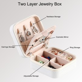 Small Portable Travel Jewelry Box Organizer Storage Leather Jewellery Earrings Necklaces Ring Display Case Girls Women Gift (Beauty Beast)