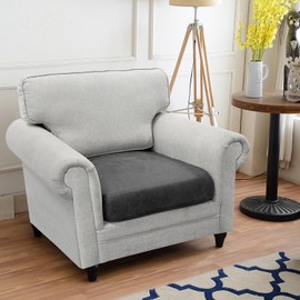 Imnopqr Couch Cushion Cover Leather Look Individual Seat Cushion Cover Stretch Slipcover Sofa Cover Seat Covers for Chairs Furniture Protector, Pets Friendly(1PCS Chair Cushion Cover, Grey)