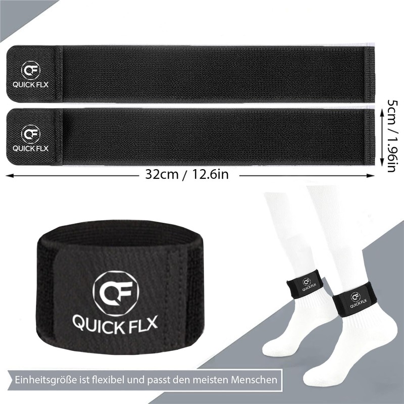 Shin Pads (Black) with Strap, QUICKFLX with EVA for Adults