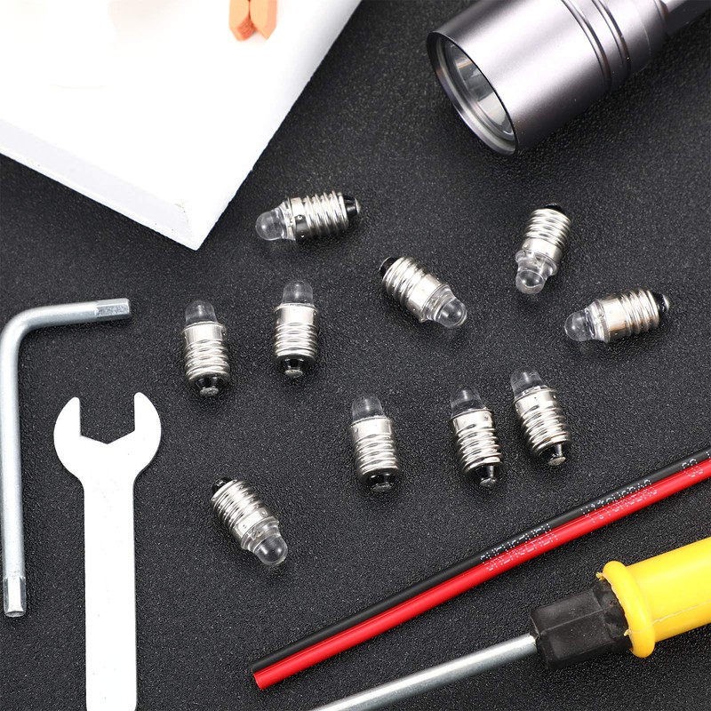 10 Pieces E10 LED Bulbs 3 Volt Miniature Flashlight Bulbs
