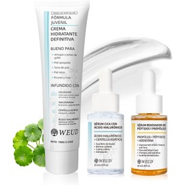 WEUD Skin Care Coreano 3 En 1 Kit, con 1 Crema Hidratante Niacinamida + 1 Serum Centella Asiatica + 1 Serum Péptidos Propóleo, Kit Cuidado Facial Mujer para Hidrata, Ilumina y Unifica el Tono de La Piel