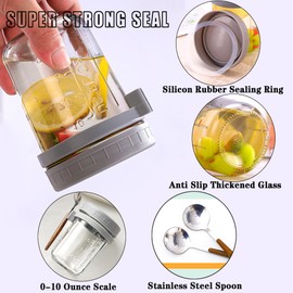Wide Mouth Mason Jar, 16 ozMeal Prep Jars, Oatmeal Glass Container with Lid and Spoon, Salad Lunch Container with Volume Scale for Yogurt, Oatmeal Milk, Pickled Cucumbers (Silver-Aluminum Cover, 2PCS)