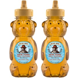 BUSY BEE Honey Bears, New York Raw Honey, 12 OZ (Pack of 2)
