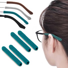 IYOOH 2 Pairs Upgrade Soft Glasses Ear Cushion, Anti Slip Knitting Cotton Eye Glasses Ear Grippers, Comfort Temple Sleeves Tips Eyeglass Ear Pads, Non Slip Eyeglass Grips for Behind the Ear (Cyan)