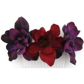 Triple Purple and Red Apple Blossom Silk Hair Comb