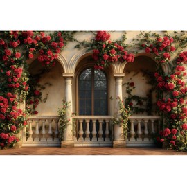 YongFoto European Colonnade Verandahs Backdrop 15x10ft Vintage Elegant Glass Archway Climbing Rose Photography Background Bridal Shower Wedding Party Banner Portraits Photoshoot Wallpaper Photo Booth