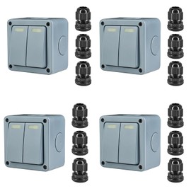 Outdoor Light Switch IP66 Weatherproof, USUPERINK 2 Gang 2 Way SPDT, 10A 110-250V, 1PK Outdoor Switch & 3PC M20x1.5 Black Cable Joints Set(4 Set)