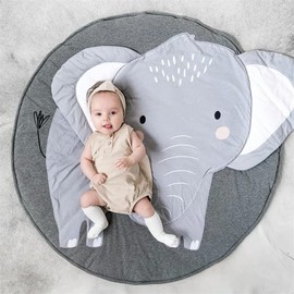 Apioiqa Cotton Tummy Time Rug Elephant Tummy Time Mat Soft Crawling Mat Baby Blanket Quilt Nursery Rug for Kids Children Toddlers Bedroom
