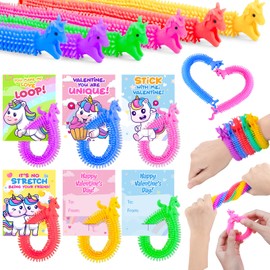 28Pack Valentines Cards for Kids Classroom Unicorn Stretchy Strings Valentines Day Gifts for Kids Classroom School Exchange Fidget Toys Easter Basket Stuffers Easter Egg Fillers Goodie Bag Prizes Bulk