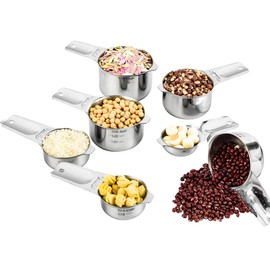 Kalsreui Measuring Cups Set 7, 18/8 Stainless Steel Measuring Cups Set for Kitchen & Baking, Metal Metric & US Measure Cup With 2/3 Cup & 3/4 Measuring Cup for Dry & Liquid Ingredients