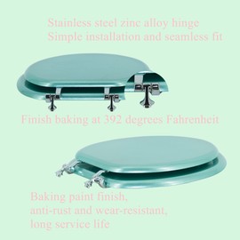 BLOFDE Round Toilet Seat Wood Toilet Seat Prevent Shifting with Zinc Alloy Hinges American Standard Size Toilet Seat Easy to Install also Easy to Clean(Round,Sparkling Turquoise)