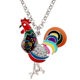 BONSNY Enamel Metal Farm Lover Chicken Rooster Necklace Pendant Fashion Jewelry For Women Gift (Multi)