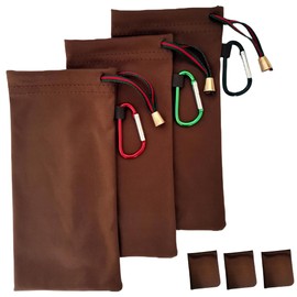 bqover - 3 bolsas de microfibra suave para anteojos de sol con paño de limpieza y mosquetón, funda portátil ultraligera para anteojos, Marrón, Medium