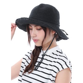 TRAX SHOP TGY-052 Straw Hat, Women's, UV Folding, Paper Hat, Wire, Spring, Summer, Spring, Summer, UV Rays, Cool, Foldable, Straw Hat, Black