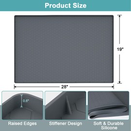 Waterproof Under Sink Mat, 28" x 19" Silicone Under Sink Mats for Kitchen, Under Kitchen Sink Mats and Protector Mat, Sink Cabinet Protector Mats for Bathroom, Gray