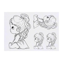 4 x 'Cute Sitting Girl' Temporary Tattoos - Water Resistant, Skin-Safe, Non-Toxic Transfers, Mixed Sizes (TO00080948)