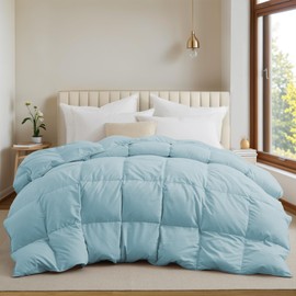 UNIKOME Goose Feather Down Comforter - All Season Duvet Insert with Soft Downproof Cover, Cloud-Like Fluffiness Down Feather Comforters (Full/Queen, Blue, 88"X90")