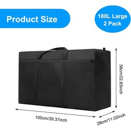 Pack of 2 180L Extra Large Storage Bags, Heavy-Duty Oxford Moving Bags with Reinforced Handles, Waterproof Travel Bag, Carry Bag for Moving Bed Linen Clothing Blankets (100 x 58 x 28 cm)