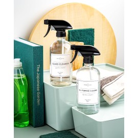 Vine Creations Glass Spray Bottles, 2 Pack Refillable Spray Bottles for Cleaning Solutions, Plant Misters, Clear Glass Spray Bottle for hair, 16 oz Mister Spray Bottle with Waterproof Labels