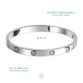 Clepsidra® Pulseras mujer de acero inoxidable. Brazalete ajustable uso diario. Regalos para mujer, pulseras para pareja. Joyeria para toda ocasion. Accesorios para mujer a la moda. (Ajustable, DIAMANTE, PLATEADO)